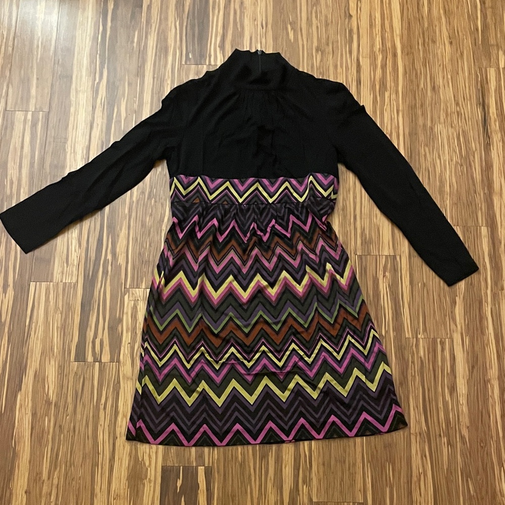 Trina Turk Black and Multicolor Chevron Dress
